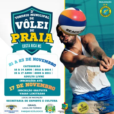Imagem da notícia Prefeitura de Costa Rica abre inscrição para o 3º Torneio Municipal de Vôlei de Praia; Veja mais informações
